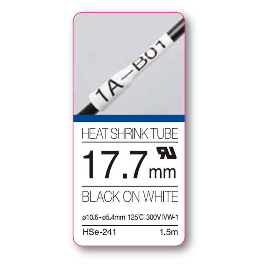 Label Tape Heat Shrink Tube HSE-221 for Brother P-Touch Black on White Labelling